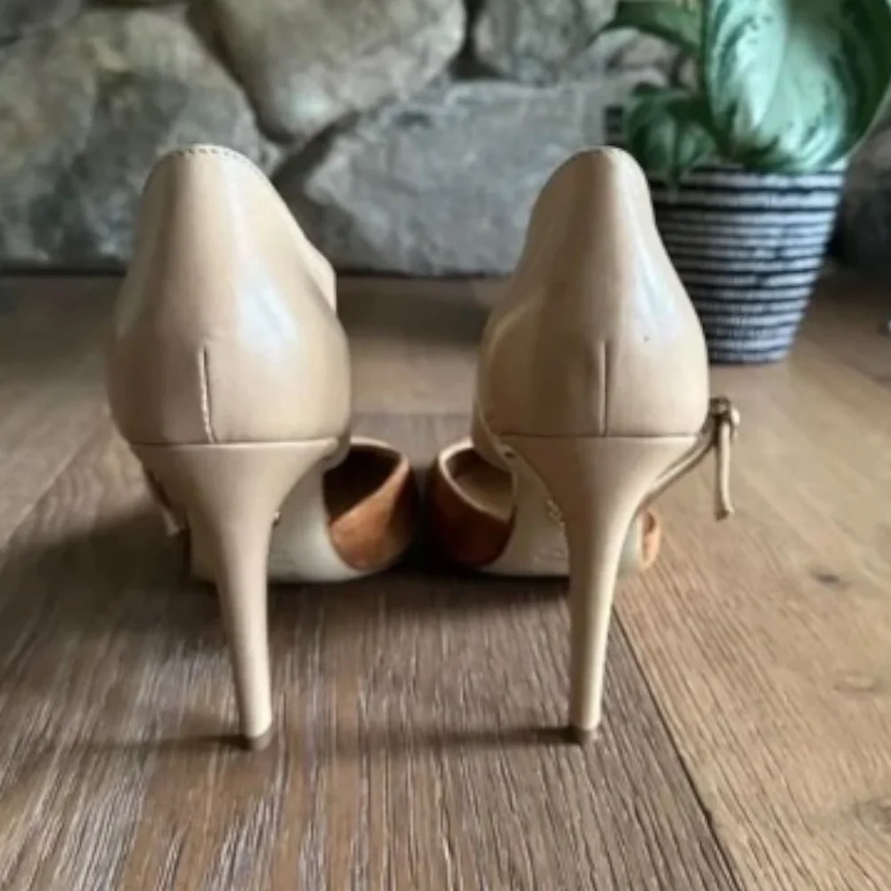 BEAUTIISOLES Sara Pointed Toe Pump Cognac Leather Suede Italy 9.5 NEW